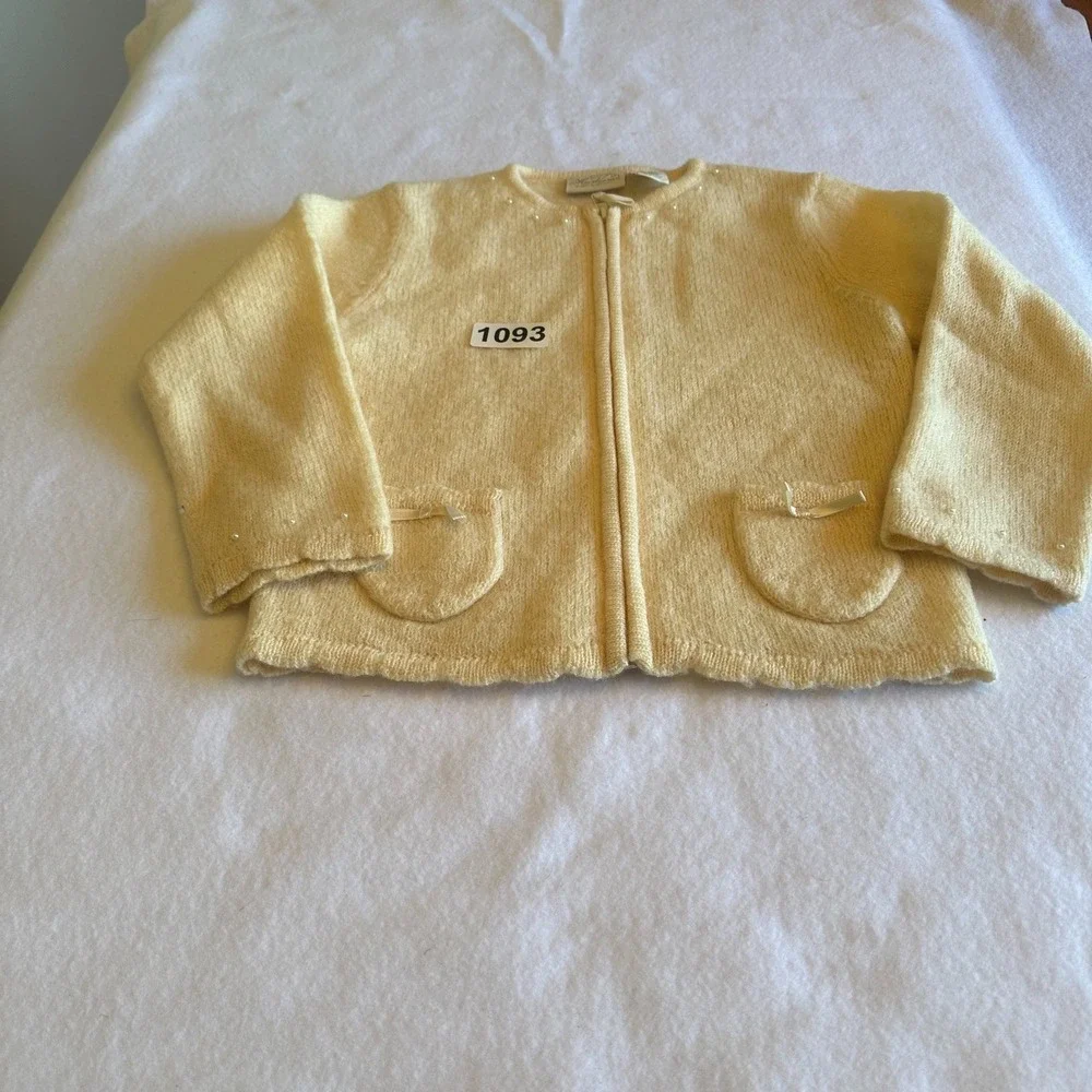 Vintage Heirlooms Polly Flinders Girls L 6X Yellow Wool Beaded Christmas Sweater